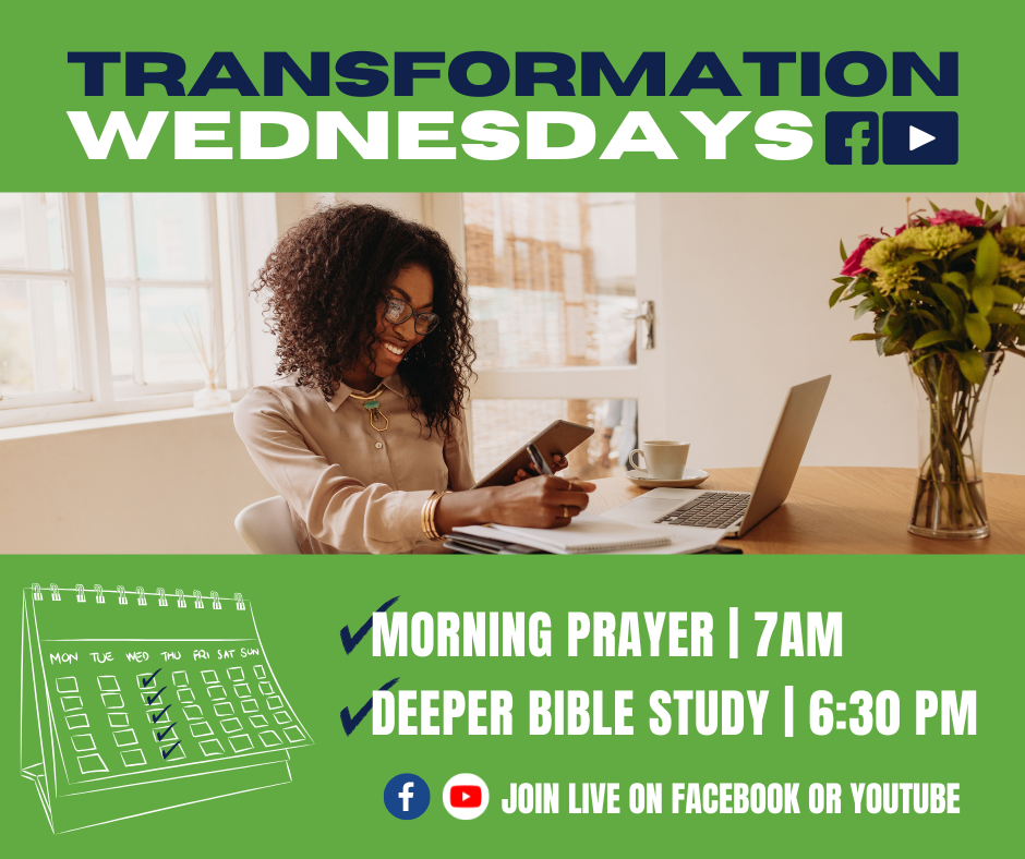 Flyer announcing Wednesday activities - prayer at 7 am and Bible study at 6:30 pm